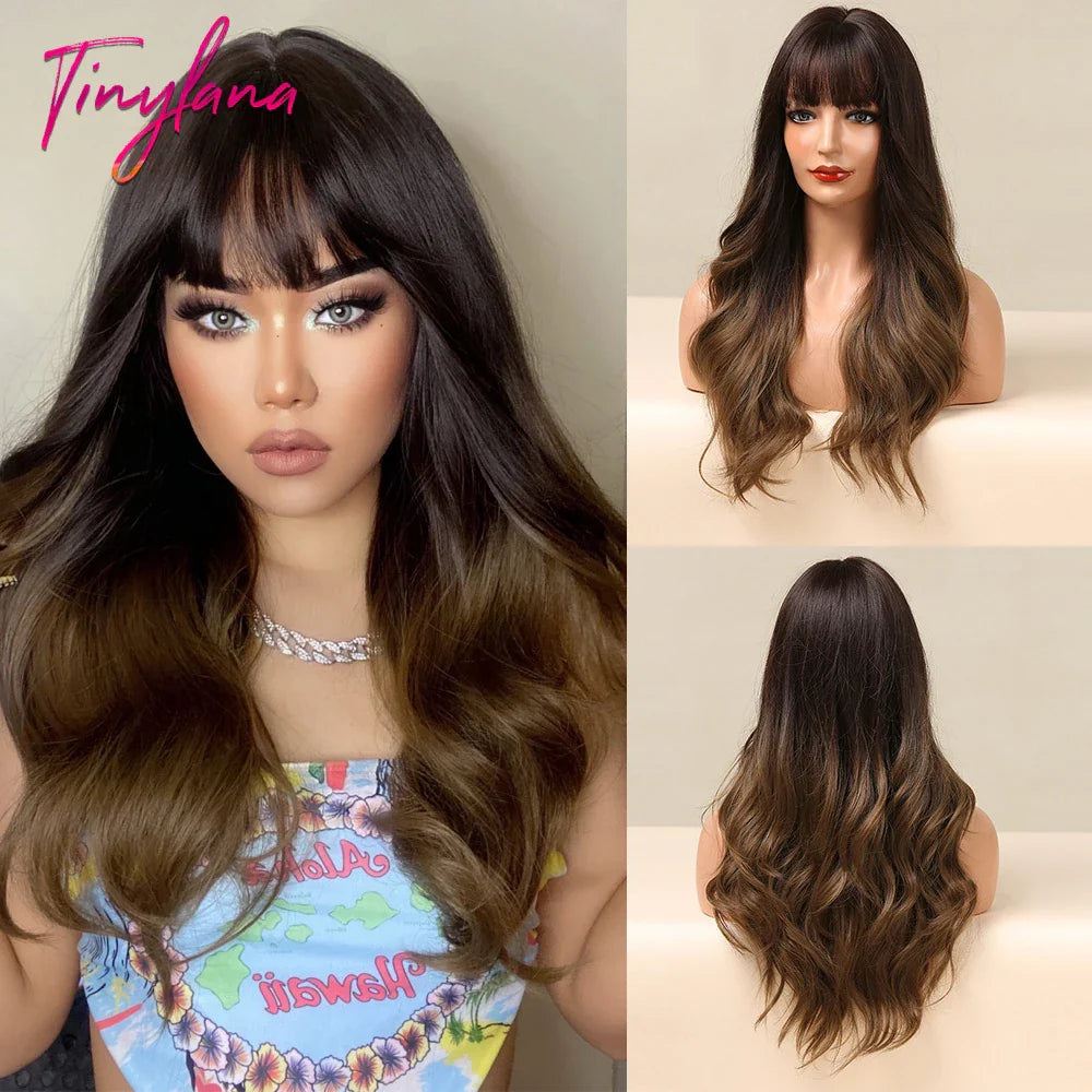 Long Blonde Wavy Synthetic Wig with Bangs – Lolita Cosplay & Halloween Heat-Resistant Wig for Women