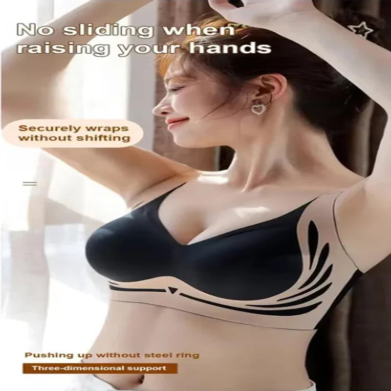 Seamless Push-Up Bra for Women – Wireless Gathered Support Full Coverage Comfort Bra with Adjustable Straps Anti-Sagging Soft Underwear