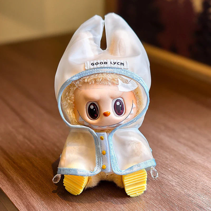 15-17cm Labubu Doll Clothes — Waterproof Raincoat & Rain Boots Outfit Set with Matching Accessories
