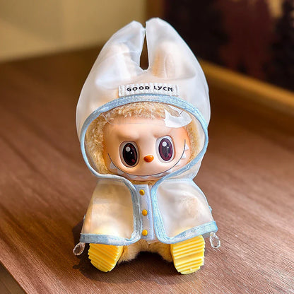 15-17cm Labubu Doll Clothes — Waterproof Raincoat & Rain Boots Outfit Set with Matching Accessories