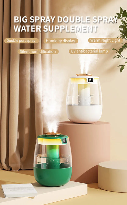 1300ML Air Humidifier – Double Spray Port Essential Oil Diffuser with USB & Light for Home and Office