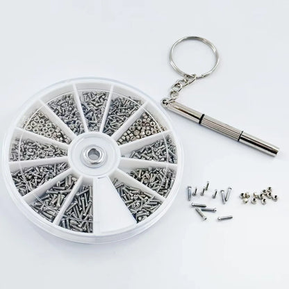 12-Size Mini Screw & Nut Assortment Kit - M1 to M1.6 Watch, Eyeglass Frame & Precision Repair Set