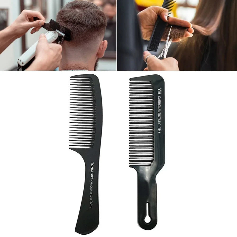 Black Flattop Hair Cutting Comb – Wide Tooth Professional Barber Hair Clipper & Salon Hairdressing Carbon Comb for Men