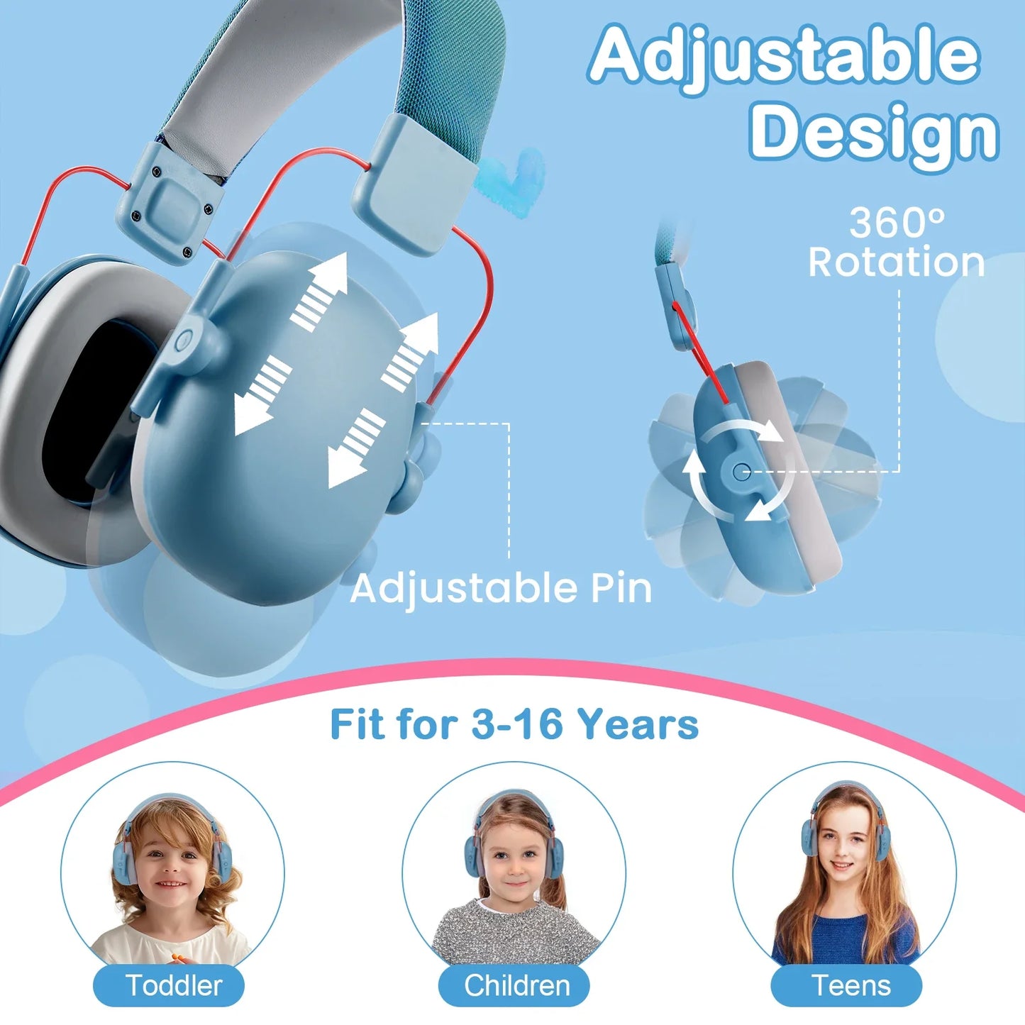 Adjustable Kids Noise Reduction Earmuffs – Baby Ear Protection with 25dB NRR Safety Muffs