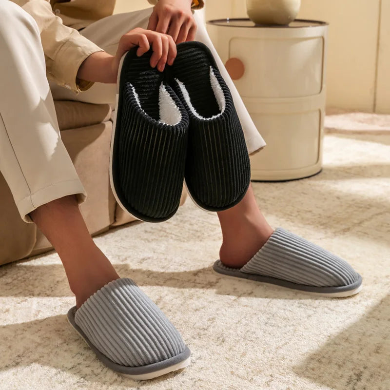 Men’s Winter Plush Slippers – Soft Non-Slip Indoor Shoes with Flat Heel, Comfortable Bedroom Slippers for Autumn & Home Use