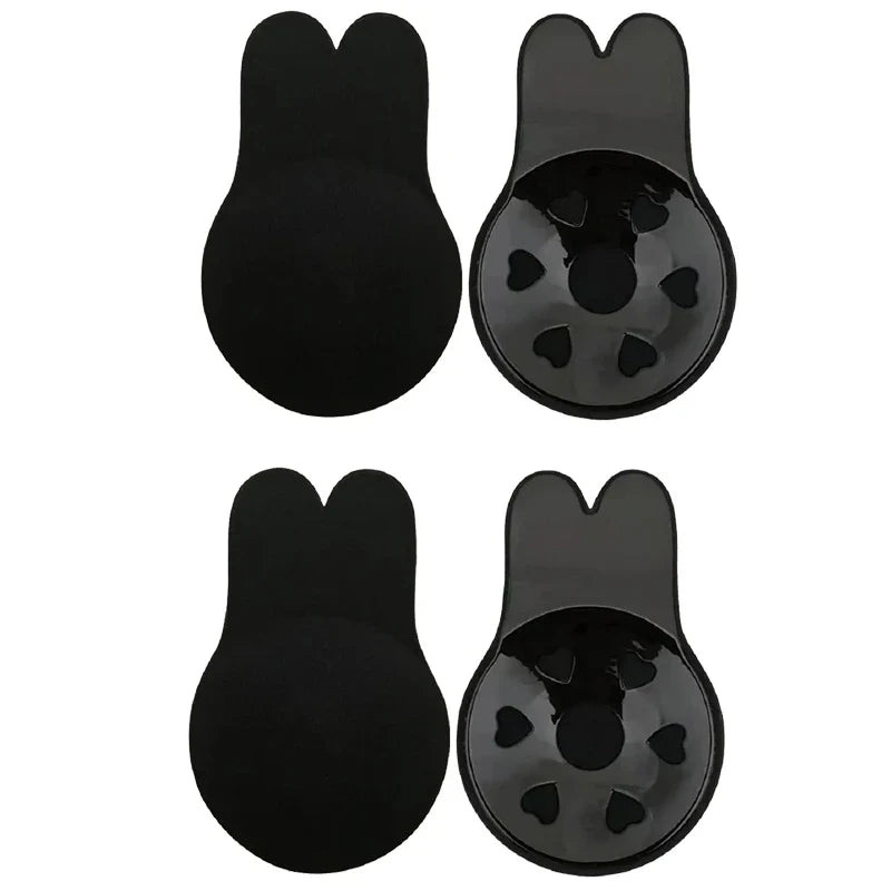 Women's Push-Up Silicone Invisible Bra – Strapless Self-Adhesive Lift Tape with Reusable Rabbit Nipple Covers