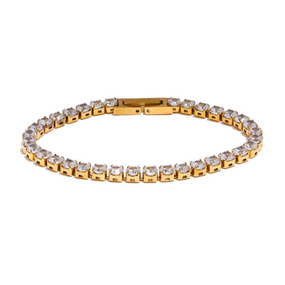 Yhpup 4mm Cubic Zirconia Chain Bracelet – Stainless Steel Shiny Bangle for Women, Premium Waterproof Fashion Jewelry
