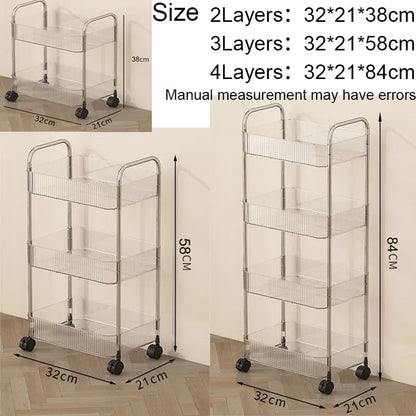 Mobile Shelf with Wheels - Multi-Layer Storage Rack Home Trolley, 2/3/4 Tiers Rolling Cart for Snacks, Cosmetics, and Sundries Organizer