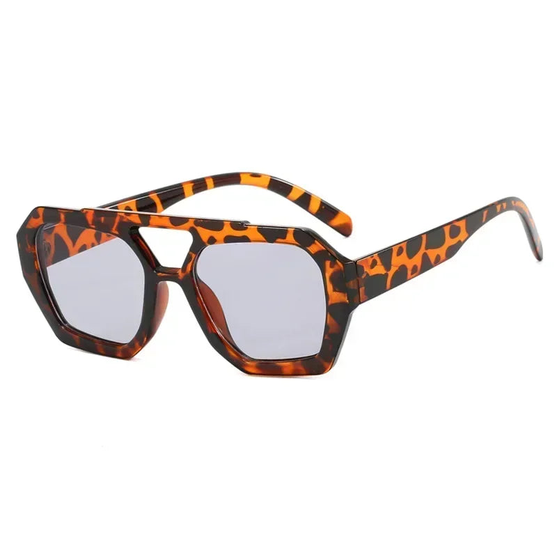 Retro Double Bridges Women's Sunglasses - Big Frame Leopard Brown Gradient Fashion Eyewear, Luxury Designer Shades for Men