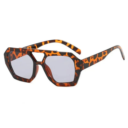Retro Double Bridges Women's Sunglasses - Big Frame Leopard Brown Gradient Fashion Eyewear, Luxury Designer Shades for Men