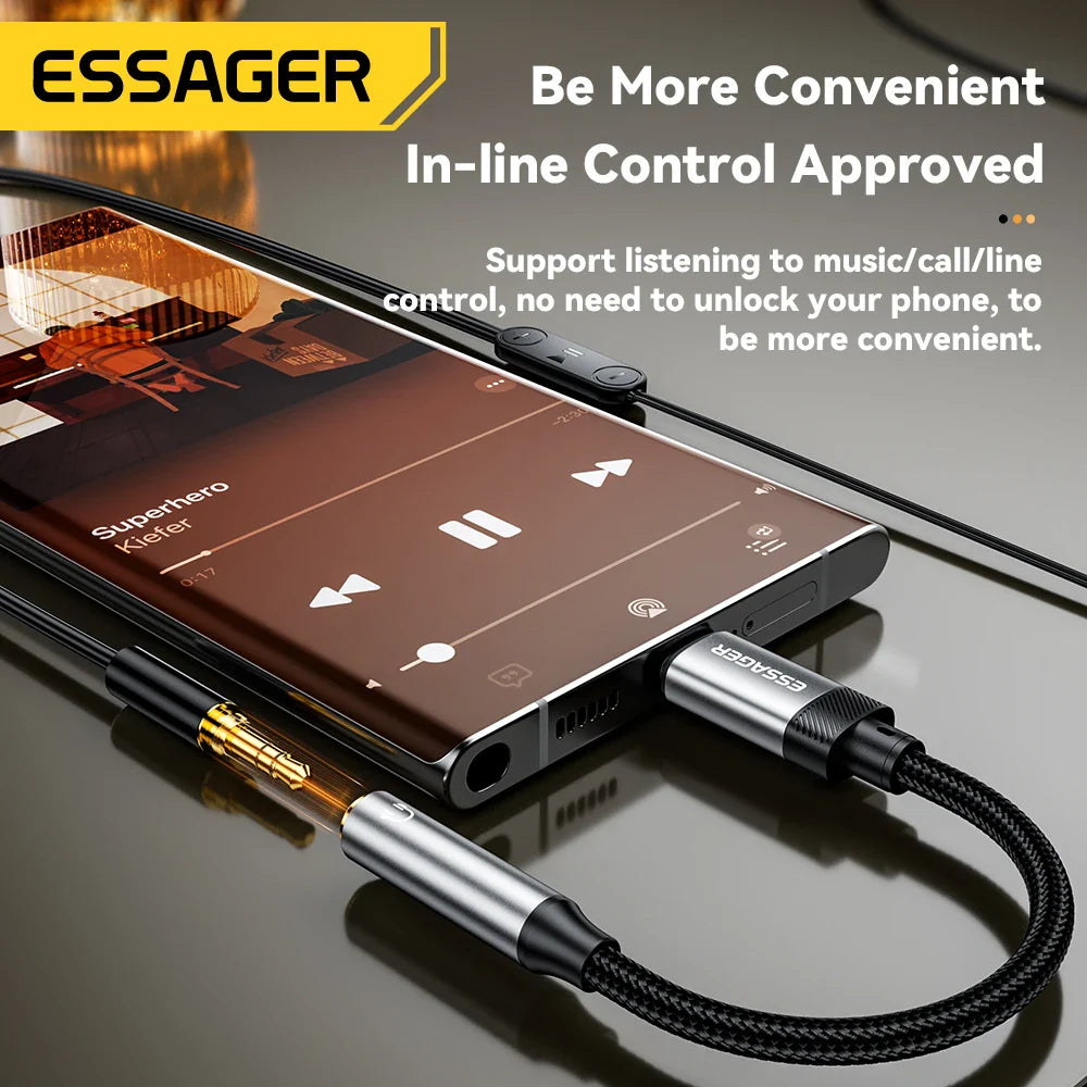 Essager 2-in-1 Audio Adapter – Lightning & USB-C to 3.5mm Jack for iPhone, Xiaomi, OnePlus, OTG Aux Cable