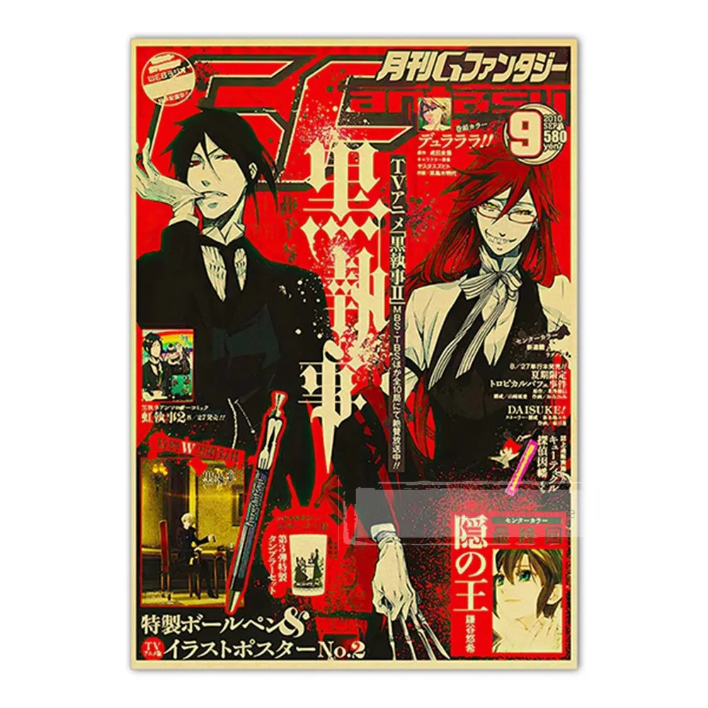 Vintage Anime Kraft Paper Posters – JoJo’s Bizarre Adventure, Jujutsu Kaisen & Demon Slayer Wall Art for Home Room Decor