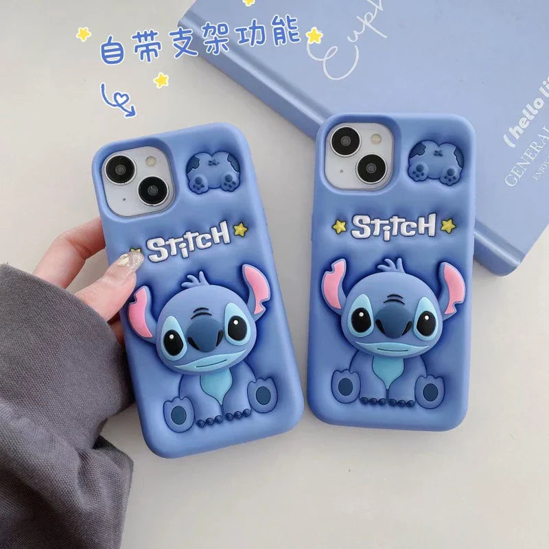 Cute Stitch Head Phone Case — Soft Silicone Grip Tok Holder for iPhone 7-15 Pro Max, XS/XR/SE/Plus