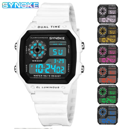 SYNOKE Digital Sports Watch – Luminous Multifunction Waterproof Chrono Wristwatch for Men & Women, Outdoor & Running, Seven Light
