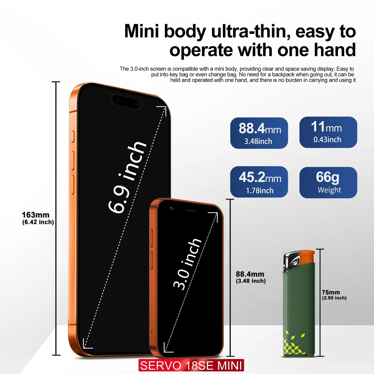 SERVO 18SE Mini Smartphone - 3G Android Phone with 2GB RAM, 16GB Storage & Dual SIM