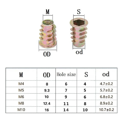 10-50Pcs M4 M5 M6 M8 Zinc Alloy Wood Insert Nuts Flanged Hex Drive Furniture Nuts, Length 8-25mm