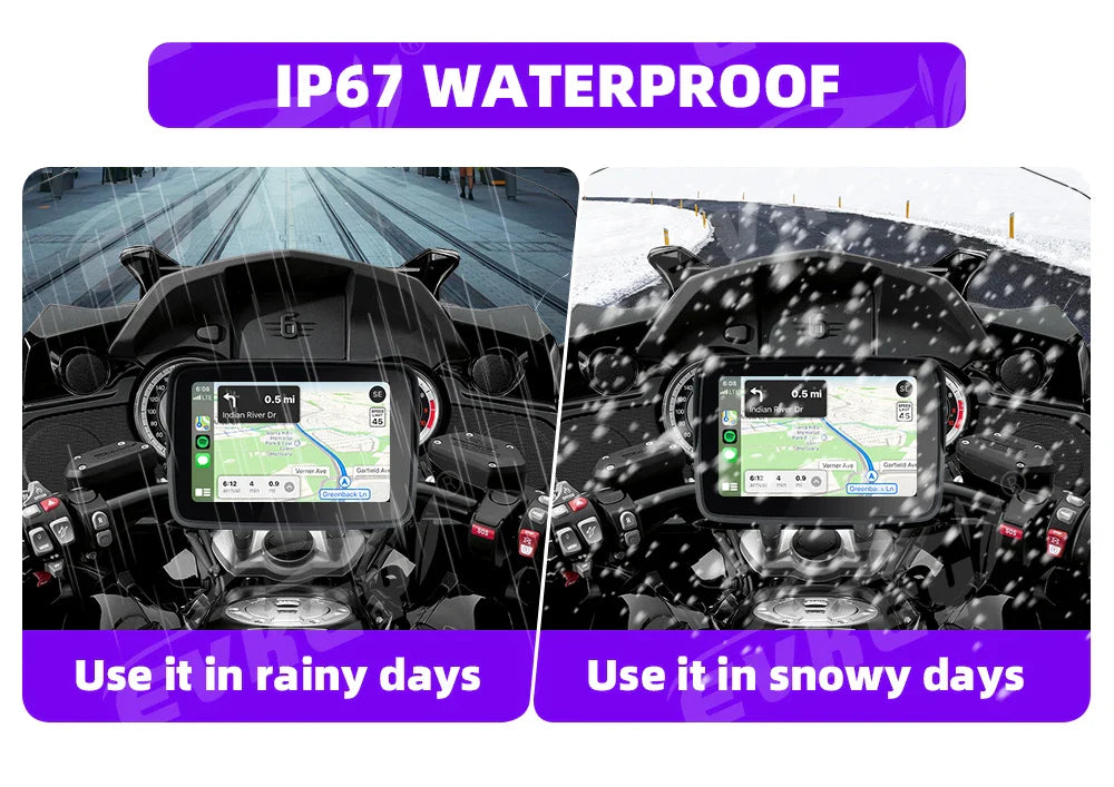 EVKEY MTC13 Motorcycle Navigation Display - Waterproof CarPlay Screen, Portable Wireless Monitor with Android Auto