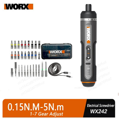WORX WX242 4V Cordless Electric Screwdriver Set — USB Rechargeable Mini Drill with 30 Bits Power Tool