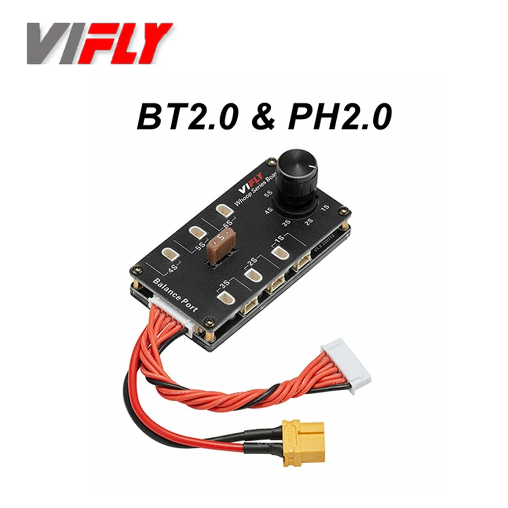 VIFLY Whoop Series 6-Port 1S Lipo Battery Balance Charging Board – XT60 Input for PH2.0, BT2.0, GNB27 FPV TinyWhoop