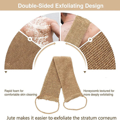 Ramie Jute Exfoliating Bath Towel - Natural Shower Scrubber and Back Body Belt for Deep Cleaning, Eco-Friendly Bathroom Shower Strap