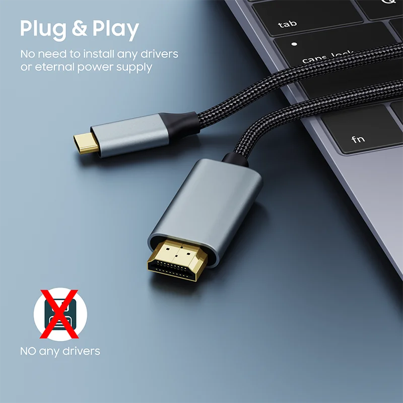 Vothoon USB-C to HDMI Cable Adapter – 4K 60Hz Type-C to HDMI, Thunderbolt 3 Compatible for MacBook Pro/Air, iPad Pro