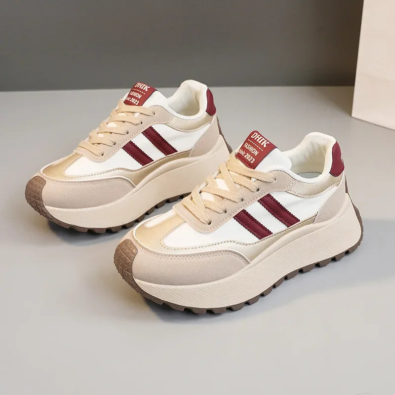 Spring Thick Bottom Women's Shoes – 2024 Summer Casual Patchwork Leather Sneakers, Vulcanized Casual Shoes for Ladies (Chaussure Femme)