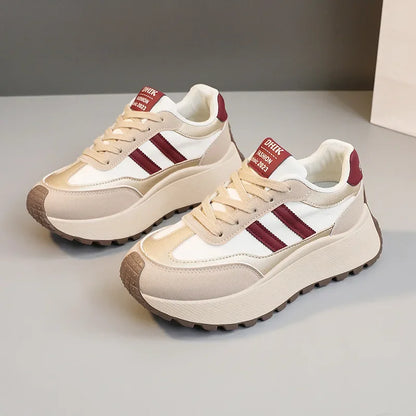Spring Thick Bottom Women's Shoes – 2024 Summer Casual Patchwork Leather Sneakers, Vulcanized Casual Shoes for Ladies (Chaussure Femme)