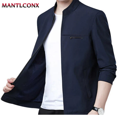 MANTLCONX Men's Slim Fit Zip-Up Jacket - New Solid Business Outerwear for Spring, Thin & Stylish