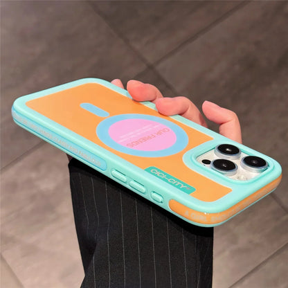Color Clash Magnetic iPhone Case – Shockproof Bumper Cover for iPhone 13 to 17 Pro Max, Trendy Dopamine Style