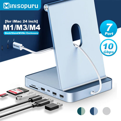 Minisopuru USB-C Hub for iMac 24-Inch 2021/2023/2024 — Supports M.2 NVMe SSD, USB-C/A 10Gbps, SD/TF Card Reader Accessories