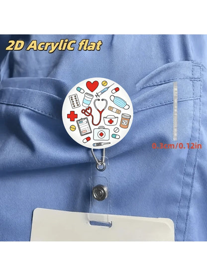 Cute Nurse Retractable Badge Holder - Acrylic Medical ID Clip Reel for Doctors, RN & LPN Staff