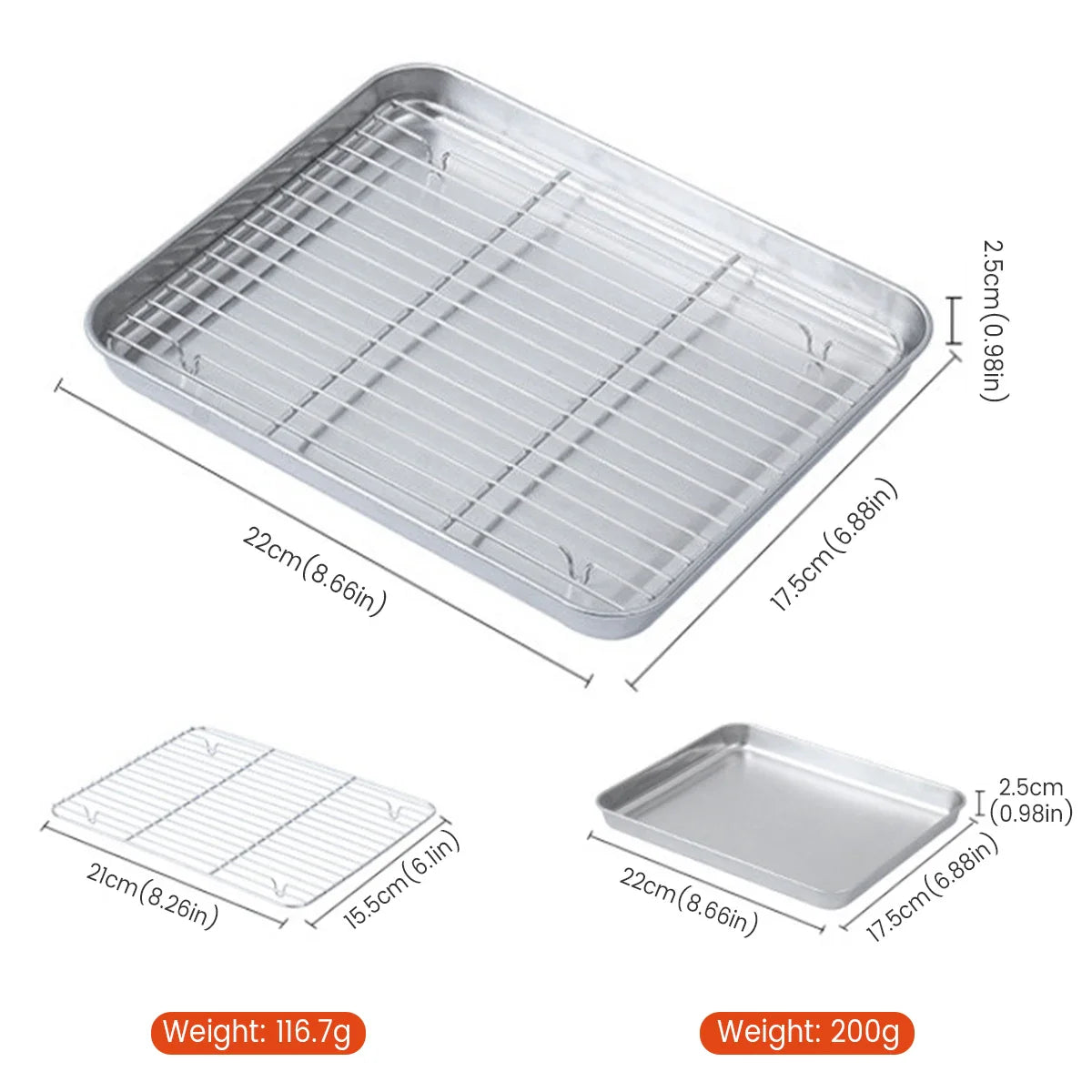 Stainless Steel Baking Pan with Wire Rack - Oven Tray for Cake, BBQ, Brownies, Cooking, Roasting and Grilling