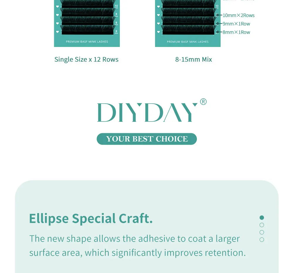 DIYDAY Flat Individual Lash Extensions – 0.15/0.20 Split Tips, Softer Ellipse Classic False Eyelashes Supplies