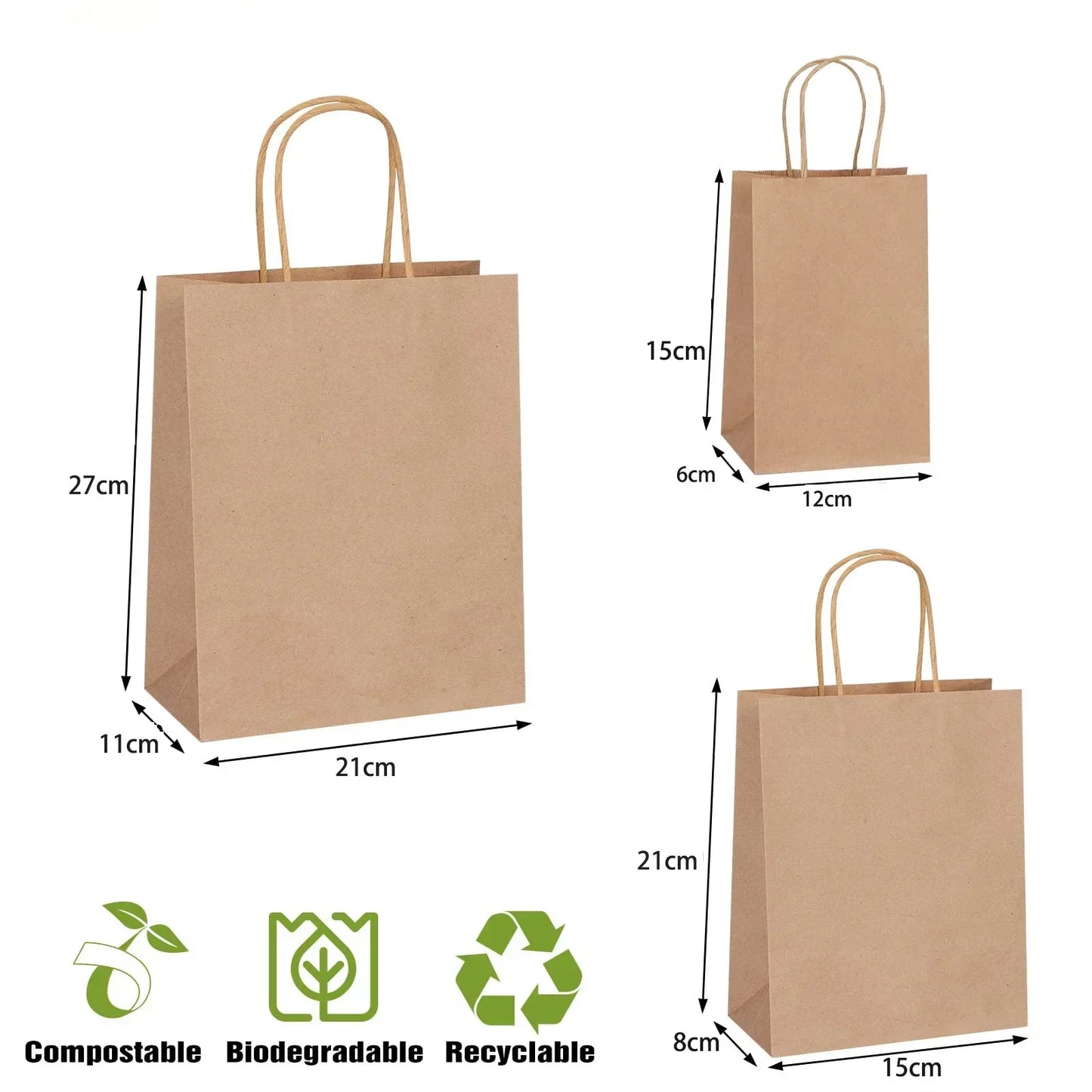 10/20pcs Brown Kraft Paper Bags with Handles – Small Gift Bags for Business, Shopping, Christmas & Party Favors