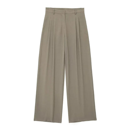 TRAFZA Women’s 2-Piece Set — Sleeveless Halter Vest Top with High-Waist Wide Leg Pants & Zipper Pockets