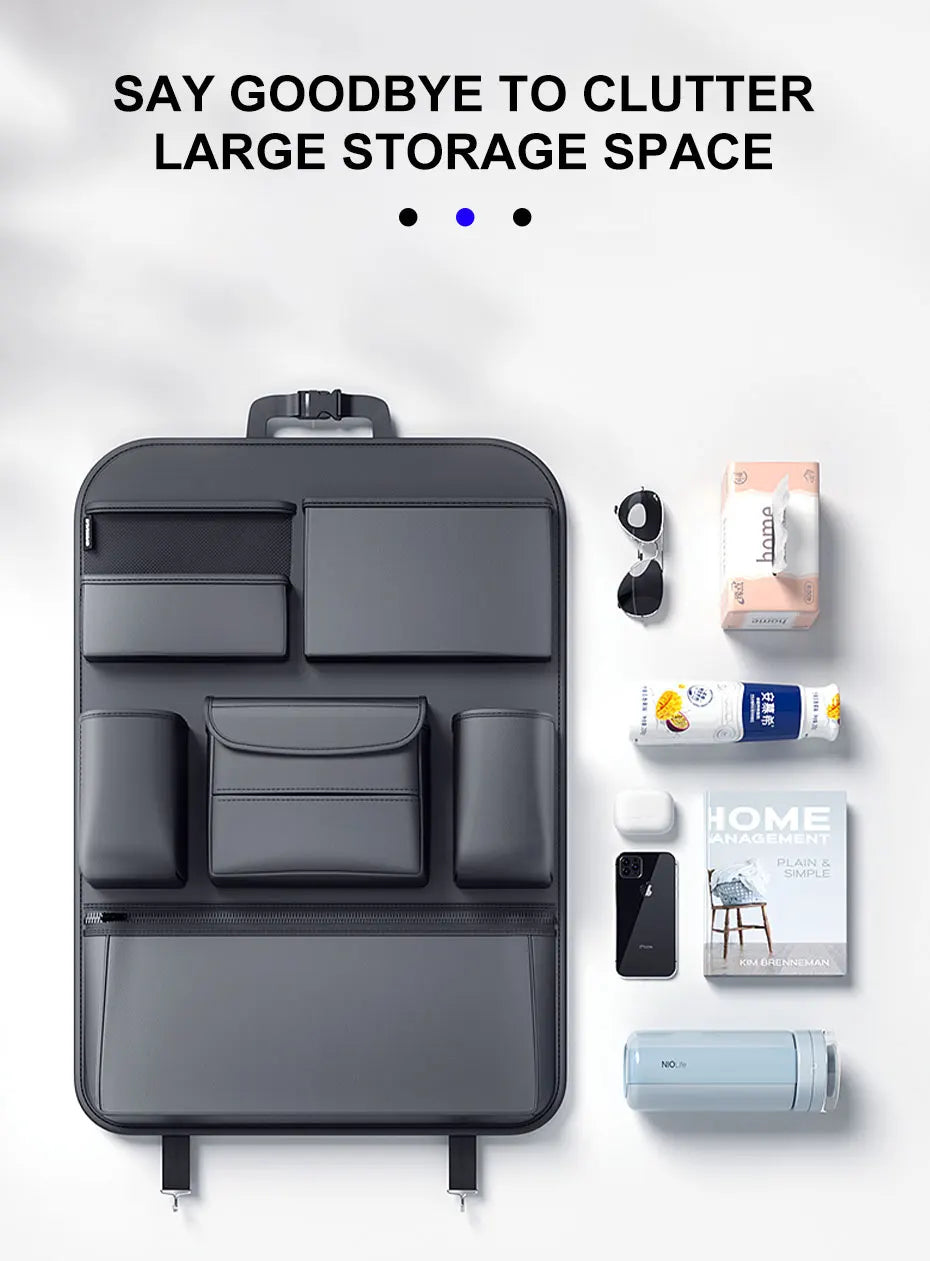 SEAMETAL Car Seat Back Storage Bag – PU Leather Auto Organizer with Tissue Box, Multifunctional Car Storage Accessory