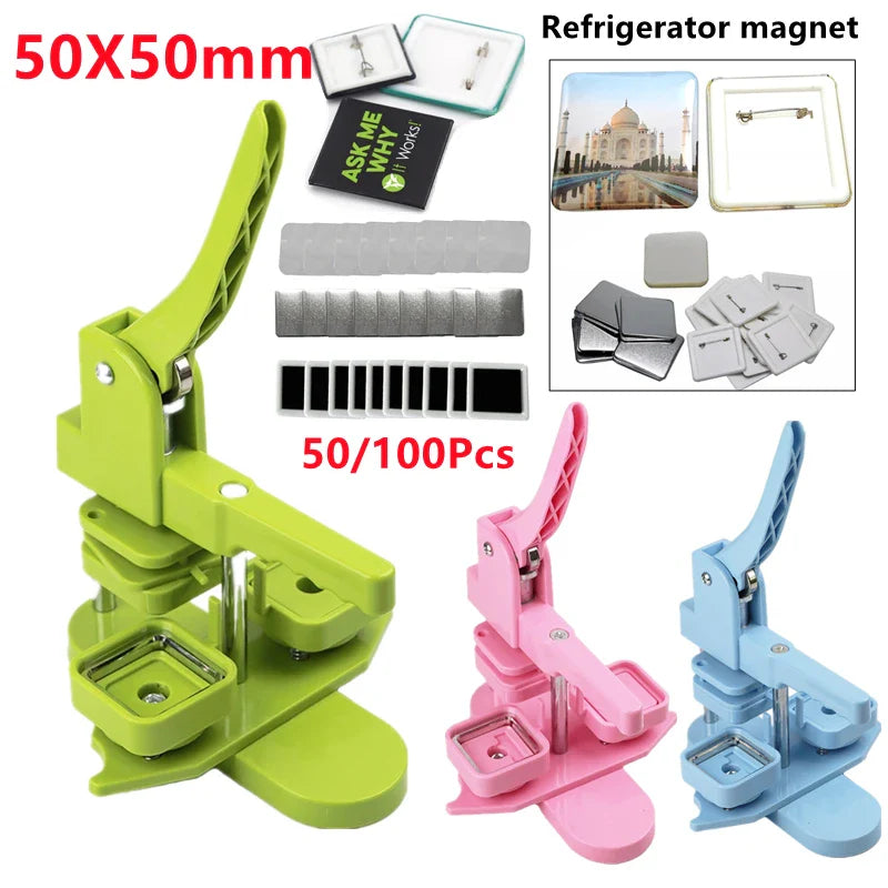 50x50mm Square Badge Press Machine - Rotating Manual for Refrigerator Magnets, Business Gifts, Home & Office Use