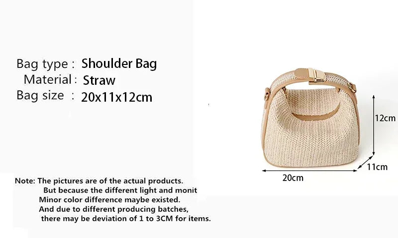 Summer Small Straw Handbag — Trendy Woven Bucket Crossbody Shoulder Bag, Casual Beach Tote for Girls