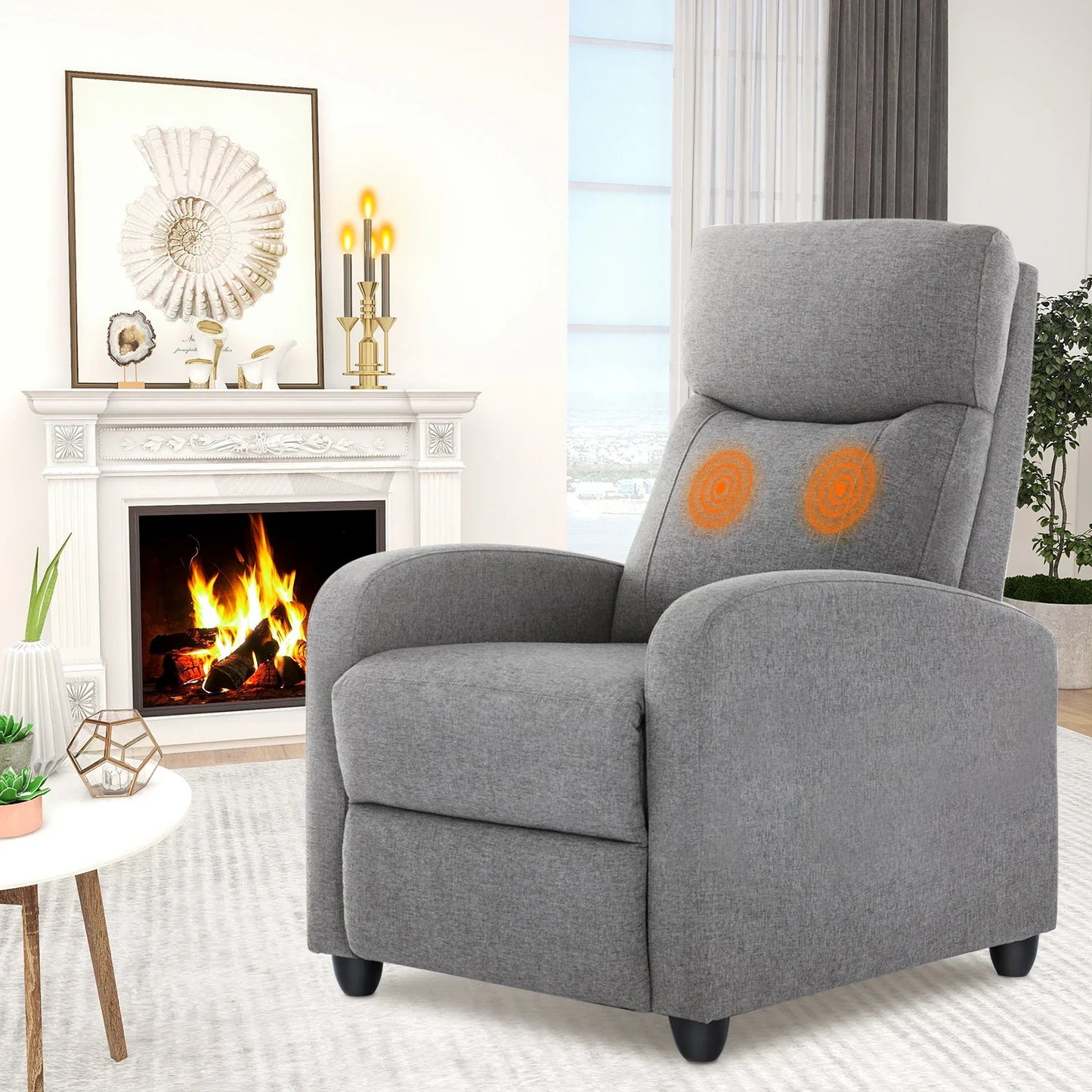 Recliner Massage Chair – Adjustable Fabric Sofa with Lumbar Support, Modern Padded Backrest for Living Room, Grey