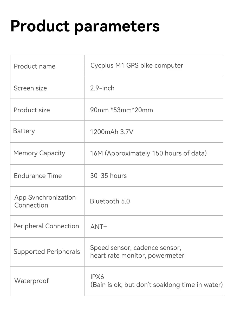 CYCPLUS M1 GPS Bicycle Computer - Bluetooth 5.0 & ANT+ Cycling Speedometer | Speed Meter Compatible with Garmin Zwift | Bike Accessories