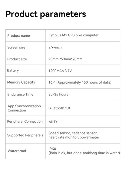 CYCPLUS M1 GPS Bicycle Computer - Bluetooth 5.0 & ANT+ Cycling Speedometer | Speed Meter Compatible with Garmin Zwift | Bike Accessories