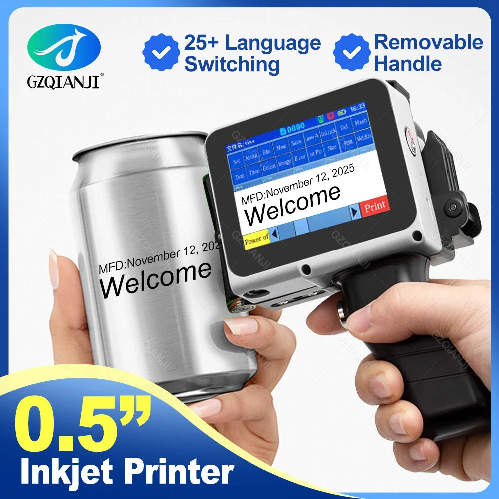 12.7mm Mini Handheld Inkjet Printer – Portable Coding Machine for Date, Batch, Logo & Plastic Label Printing (28 Languages Support)