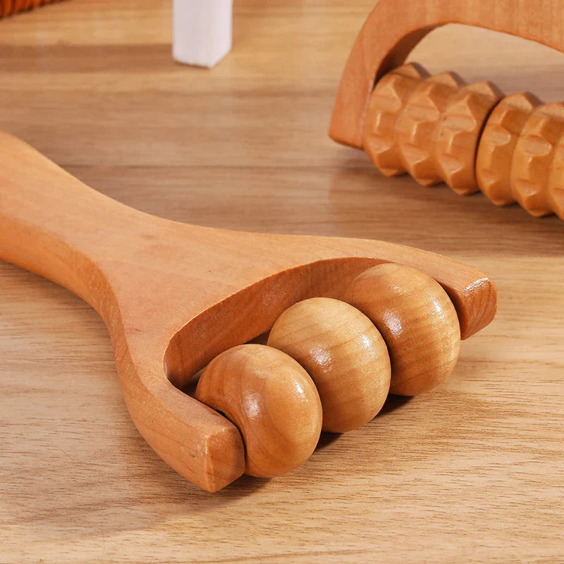 Wooden Roller Massager — Neck, Shoulder, Leg & Foot Handheld Massage Tool for Muscle Relaxation