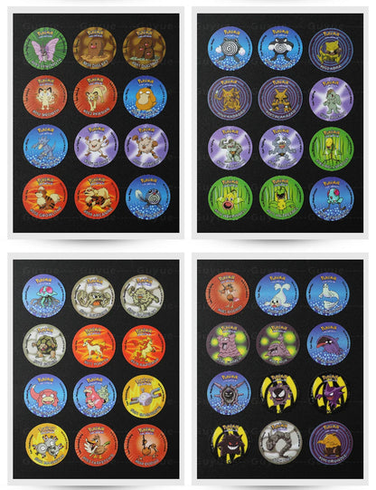 100/160pcs Pokemon Tazos – 1st & 2nd Generation 3D Round and Square Collector Cards, Album Trainer Pogs for Cheetos Chipitaps