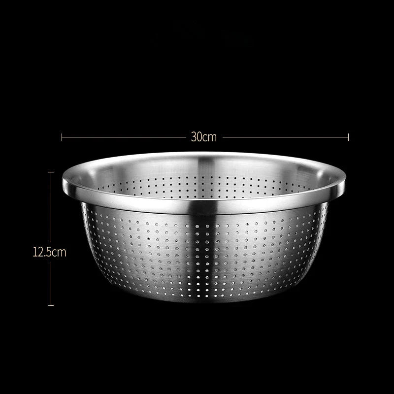 Stainless Steel Drain Basket Colander – Round Rice Cleaning Sieve & Fruit Vegetable Washing Strainer for Kitchen Use