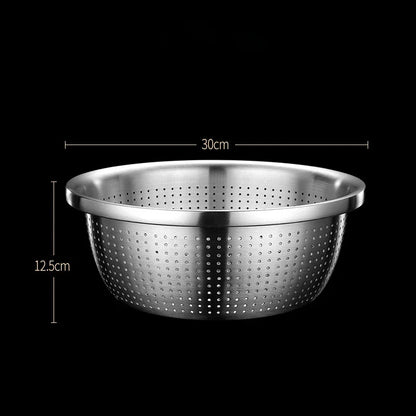 Stainless Steel Drain Basket Colander – Round Rice Cleaning Sieve & Fruit Vegetable Washing Strainer for Kitchen Use