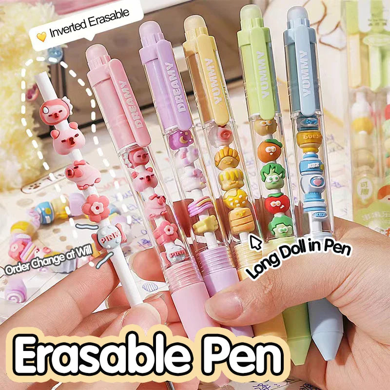 Press-to-Wipe Cartoon Neutral Ballpoint Pen with Thermal Eraser for Students – Crystal Blue, Easy to Wipe, Third Grade