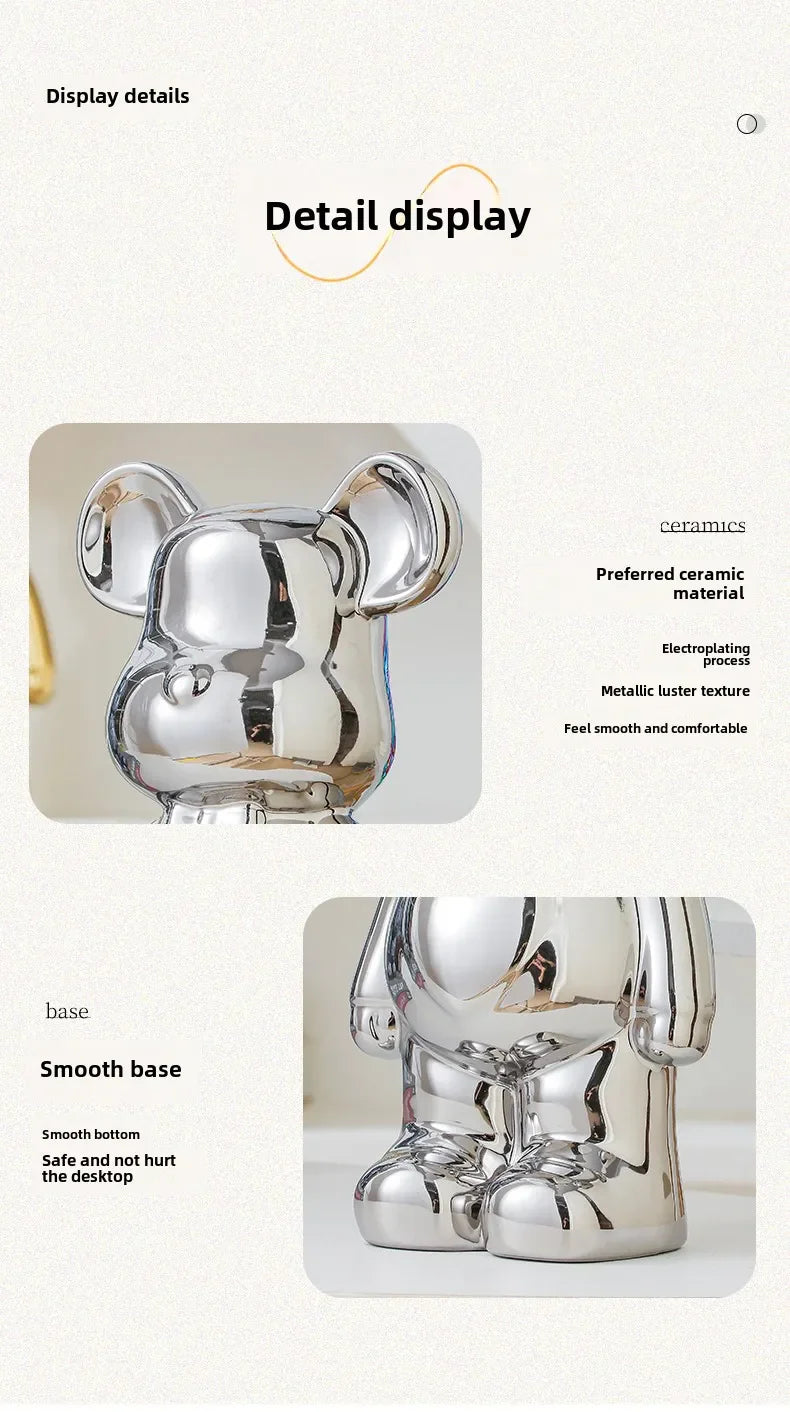 Aesthetic Ceramic Teddy Bear Statue – 17/27cm Bear Figurine Home Decor Ornament