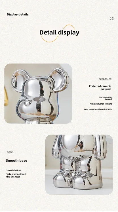 Aesthetic Ceramic Teddy Bear Statue – 17/27cm Bear Figurine Home Decor Ornament