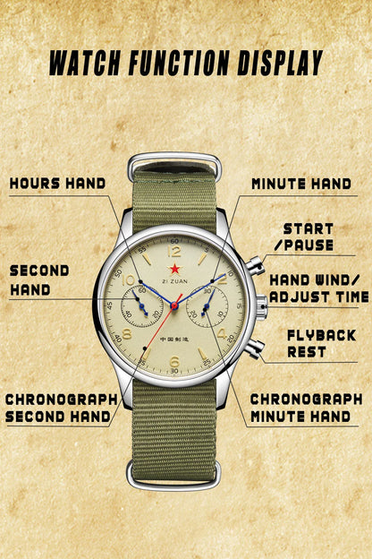 40mm 1963 Pilot Aviation Mechanical Chronograph — Original Seagull ST1901 Movement Men's Sapphire Vintage Watch